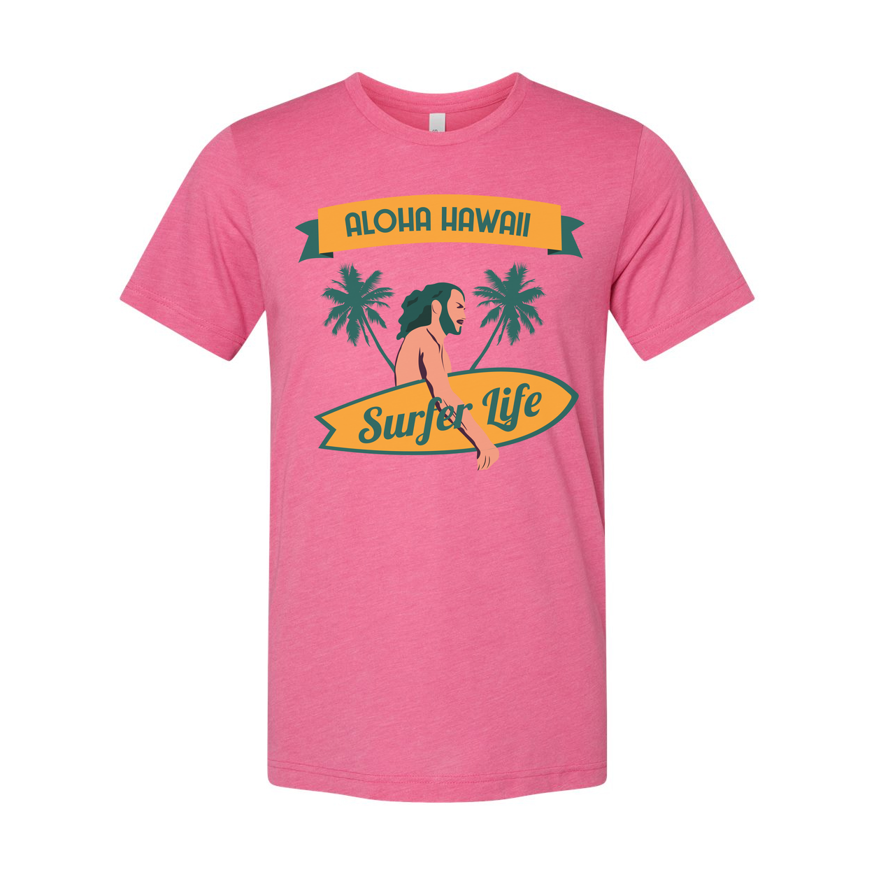 Aloha Hawaii Surfing Graphic Tee With Palm Trees And Surfer Life Banner Design For Beach Lovers