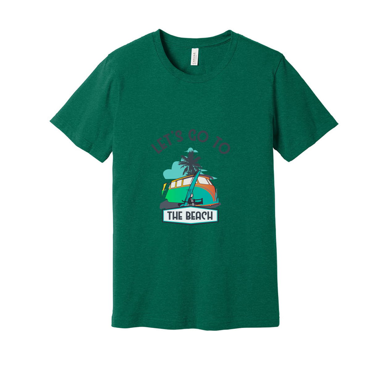 Let's Go To The Beach Surfing Graphic Tee With Palm Tree Sunset And Surfboard Artwork For Unisex