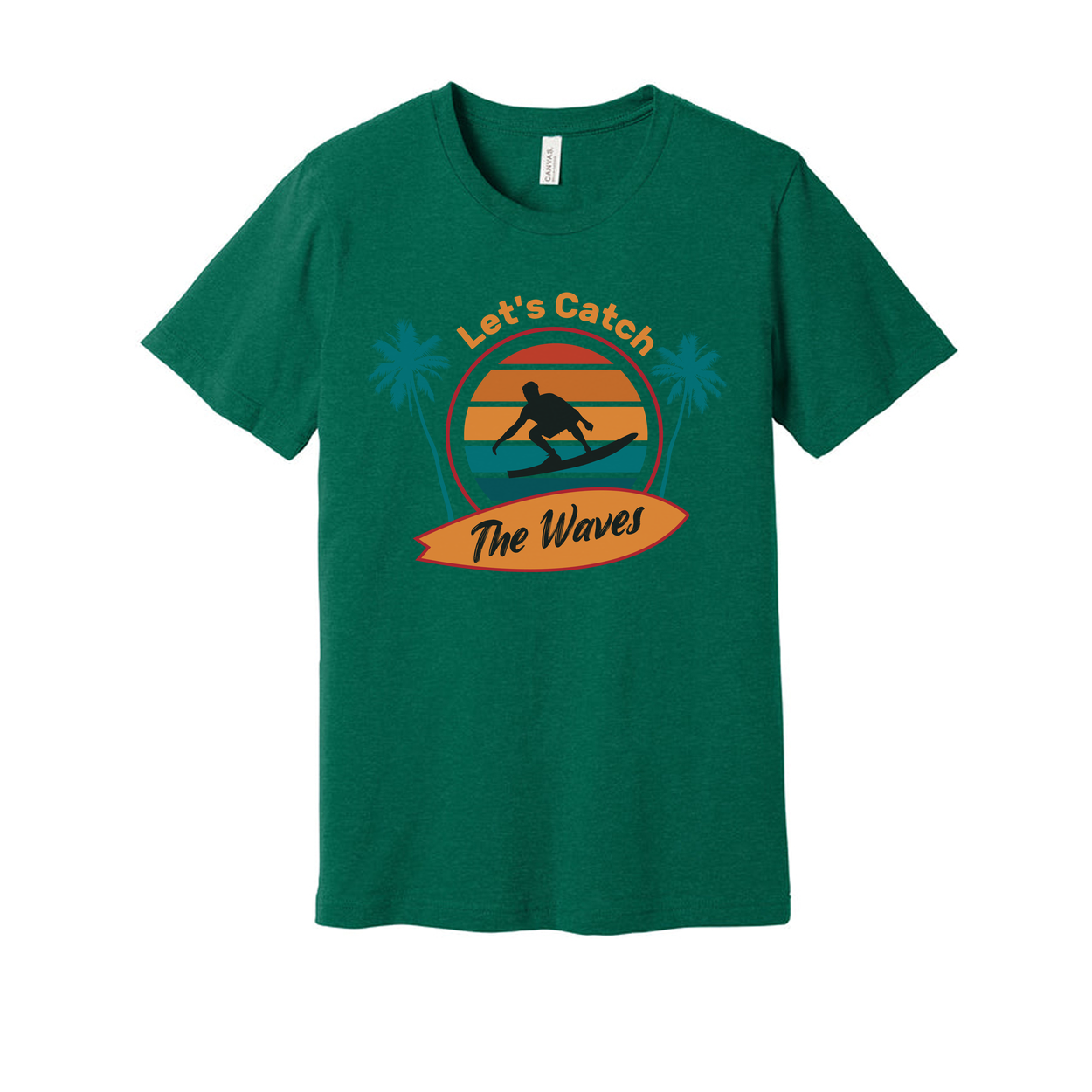 Unisex Surfing Graphic T Shirt With Retro Sunset Waves Palm Trees Design Ideal For Beach Lovers