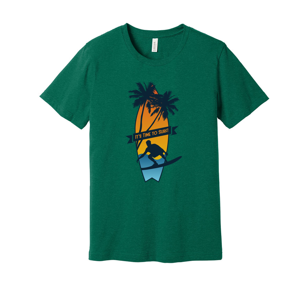 Unisex Surfing Graphic T Shirt With Palm Trees Sunset Surfboard Silhouette And Banner