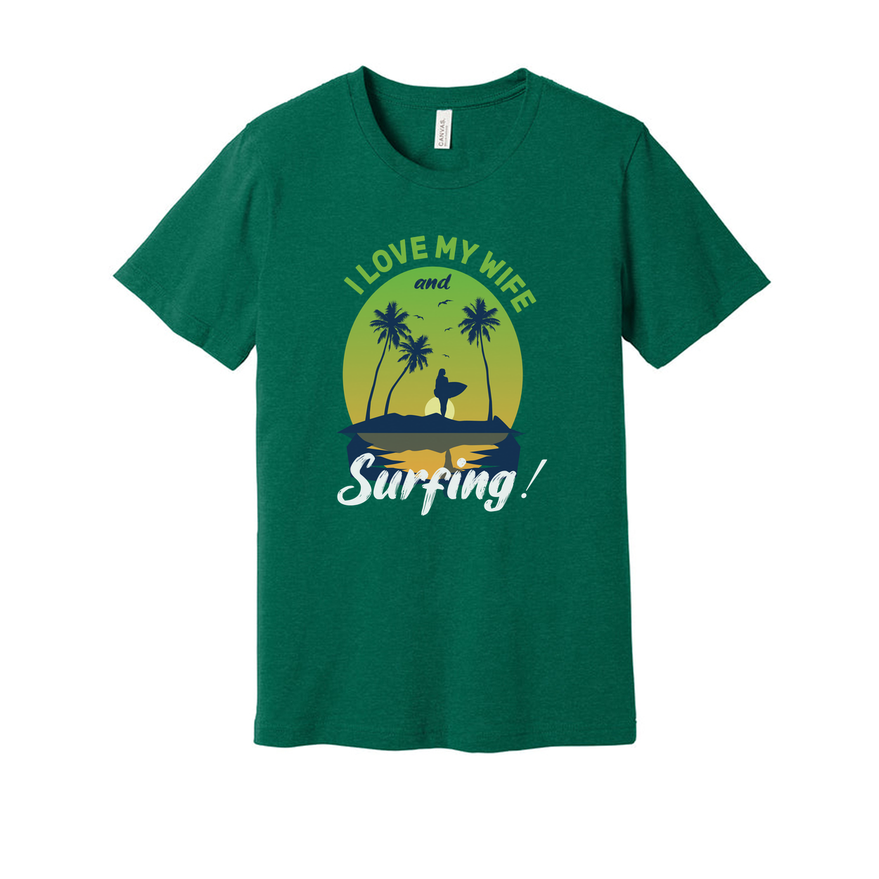 Unisex Surfing T-Shirt With Sunset Palm Trees And Surfer Silhouette Graphic Beach Scene Print