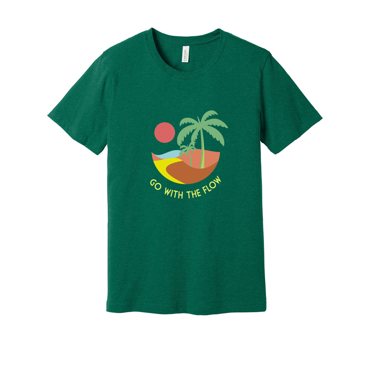 Go With The Flow Island Scene Graphic Tee For Unisex Surf And Beachwear Apparel Collection