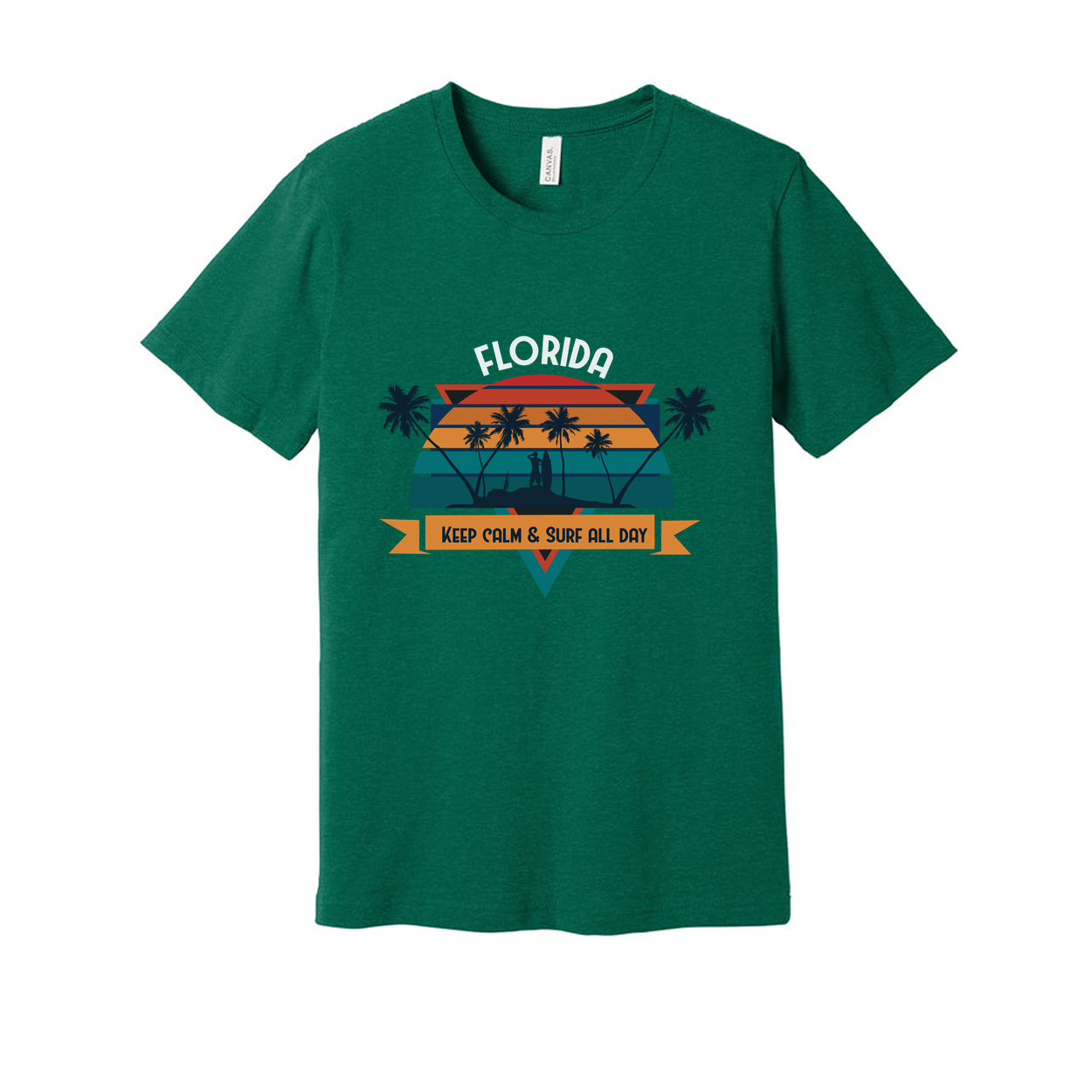 Florida Sunset Surf Graphic Tee Featuring Palm Trees And Keep Calm And Surf All Day Unisex