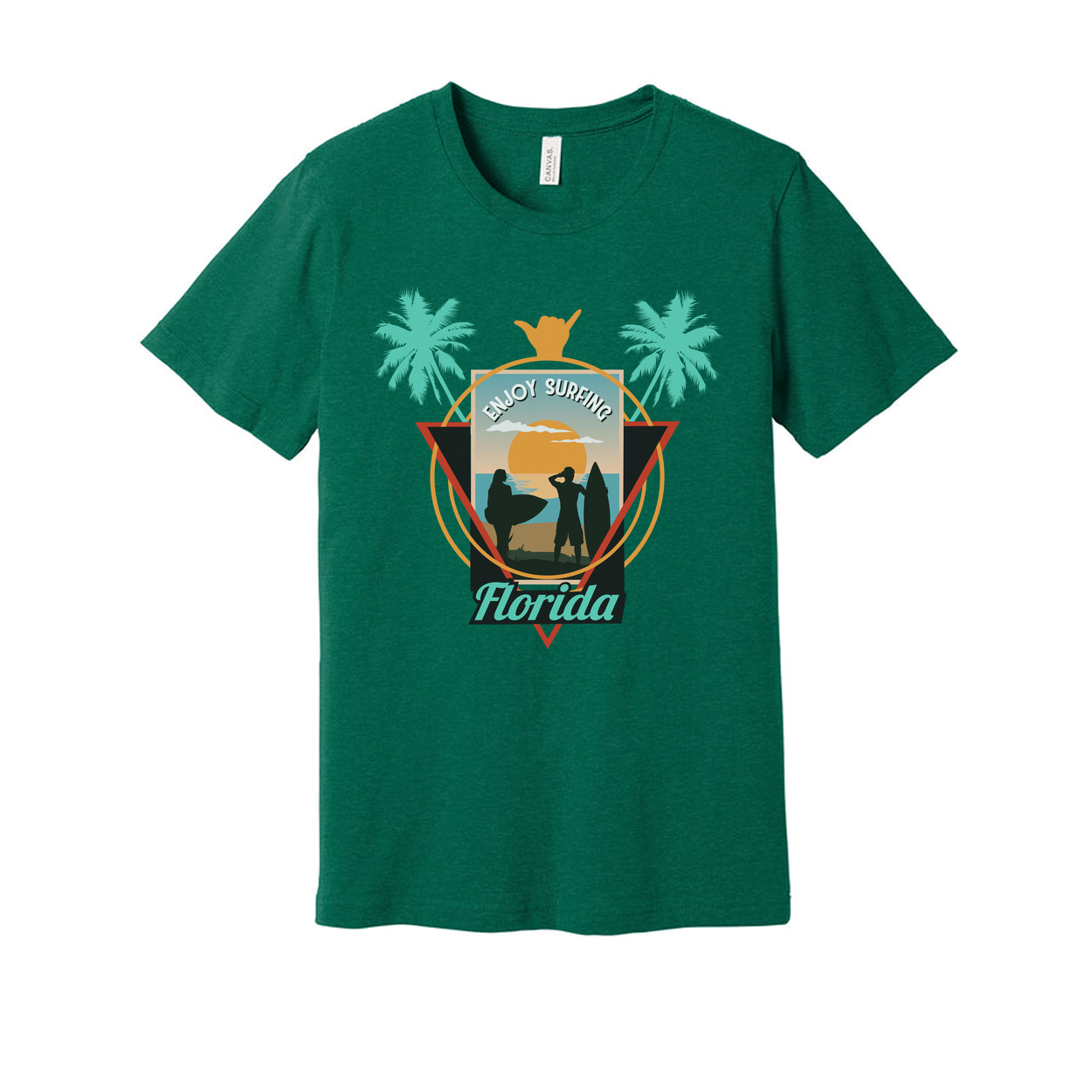 Florida Surfing Palm Tree Sunset Graphic Tee For Men And Women Unisex Beach Surf Shirt