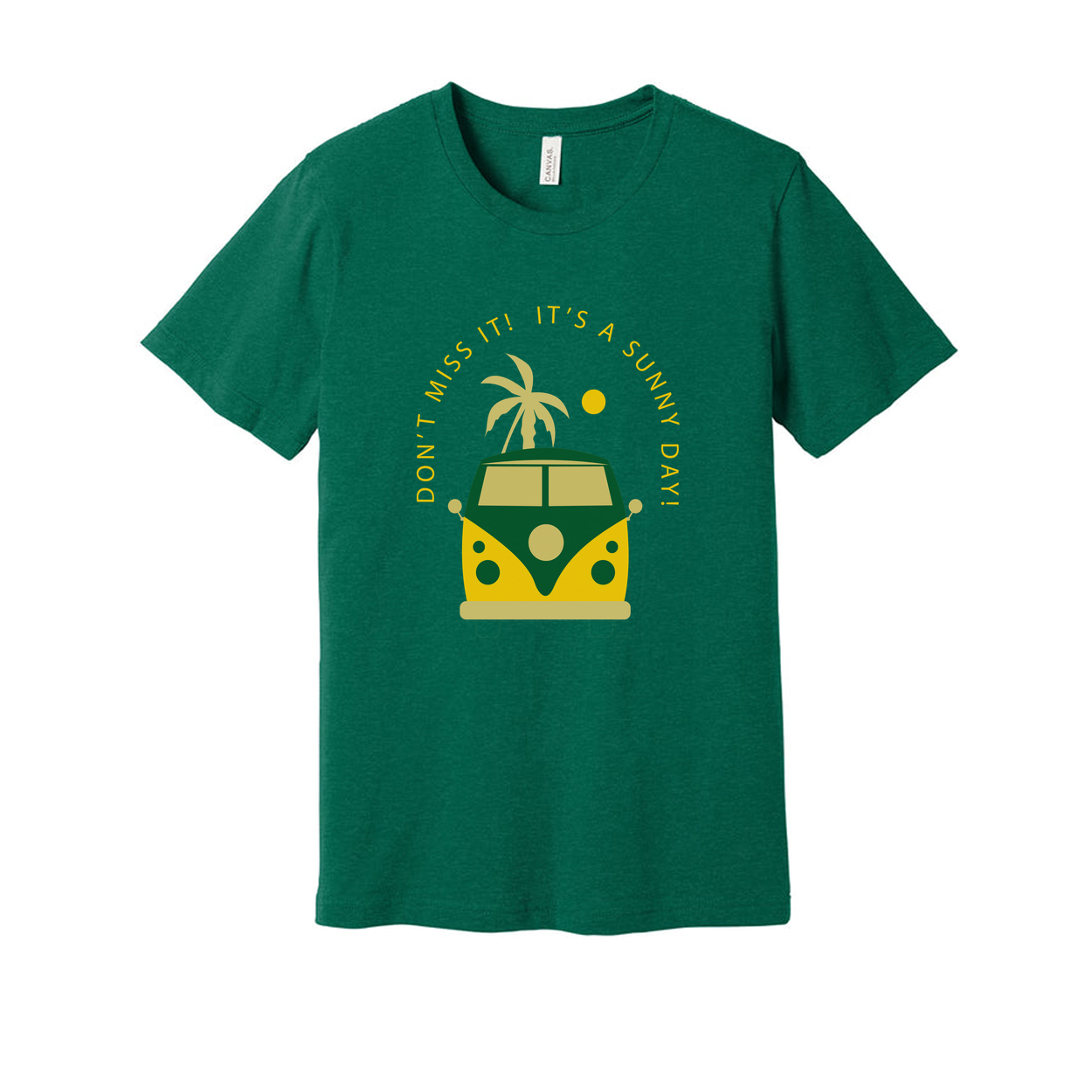 Unisex Surf Van Graphic T Shirt With Palm Trees Sunrise And Retro Beach Scene Design