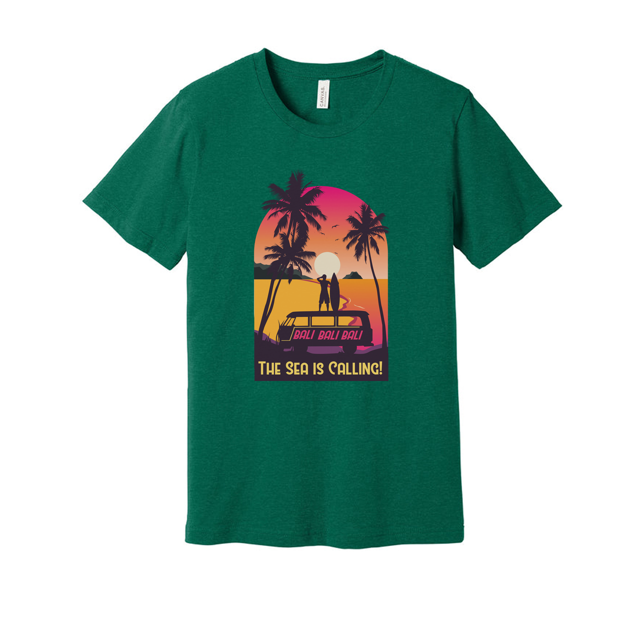 Sunset Surfing Graphic Tee With Palm Trees And The Sea Is Calling For Summer Vacation