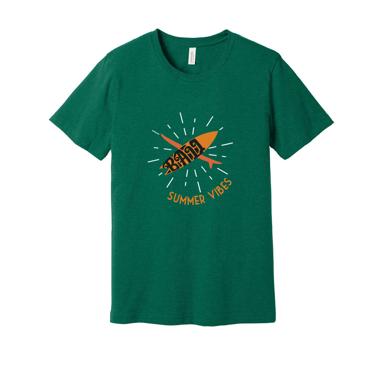 Unisex Surfing Graphic T Shirt With Vibrant Orange Surfboard Design And Summer Vibes