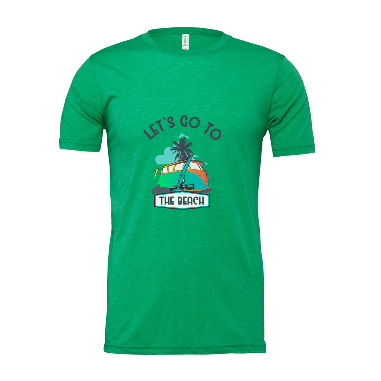 Let's Go To The Beach Surfing Graphic Tee With Palm Tree Sunset And Surfboard Artwork For Unisex