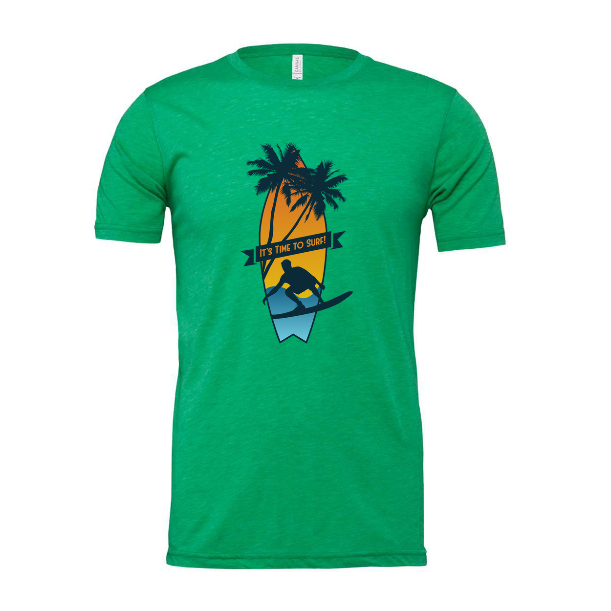 Unisex Surfing Graphic T Shirt With Palm Trees Sunset Surfboard Silhouette And Banner