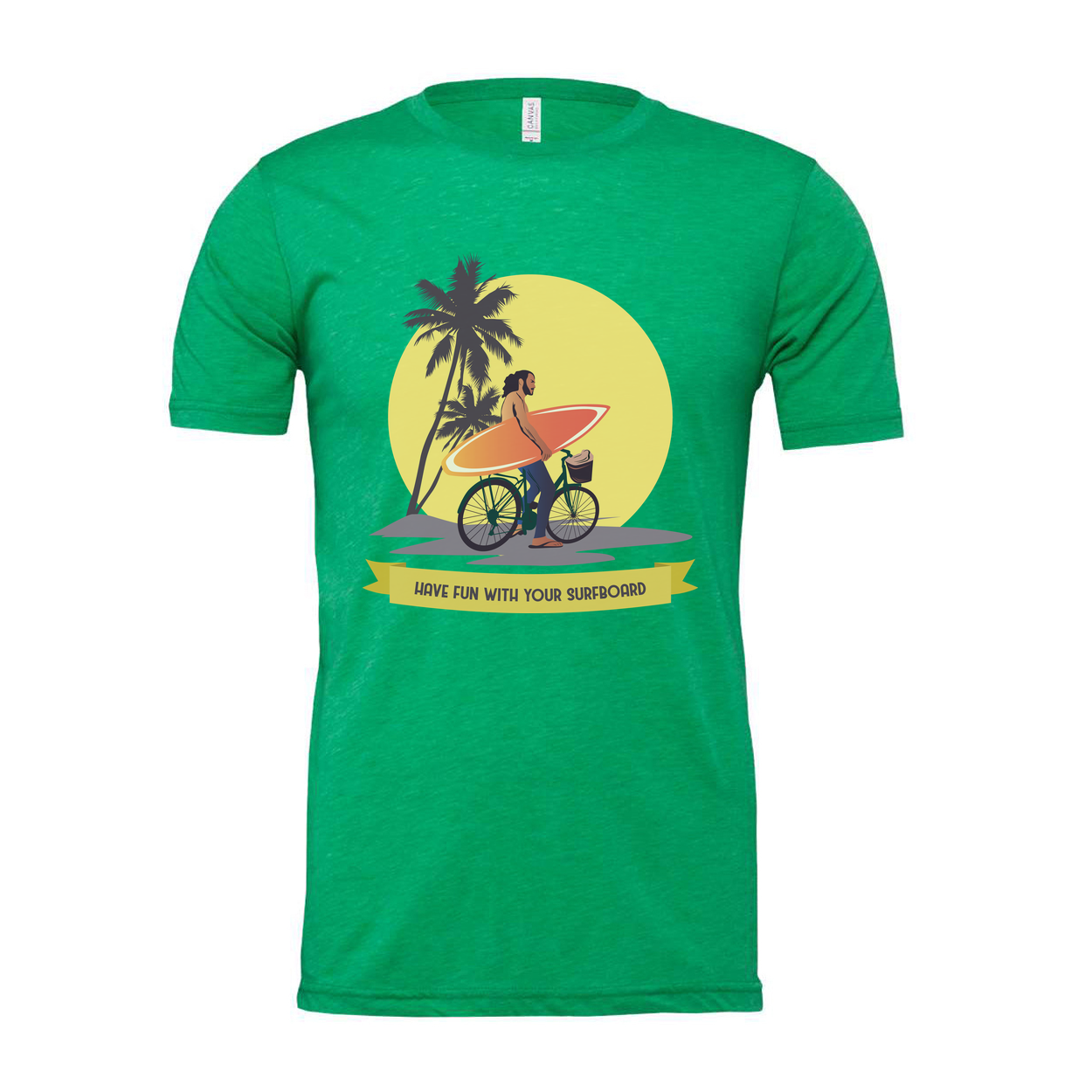 Unisex Surfing Graphic T Shirt With Palm Trees Sunset And Surfboard Illustration
