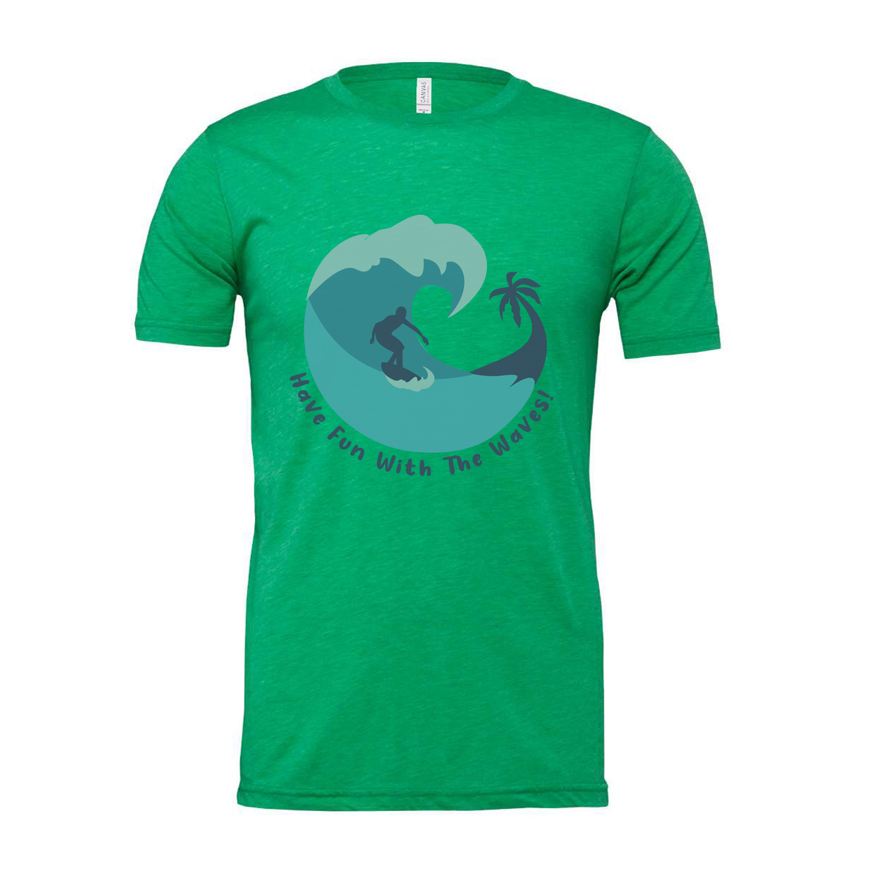 Unisex Surfing T Shirt With Wave Graphic And Palm Tree Silhouette Have Fun With The Waves