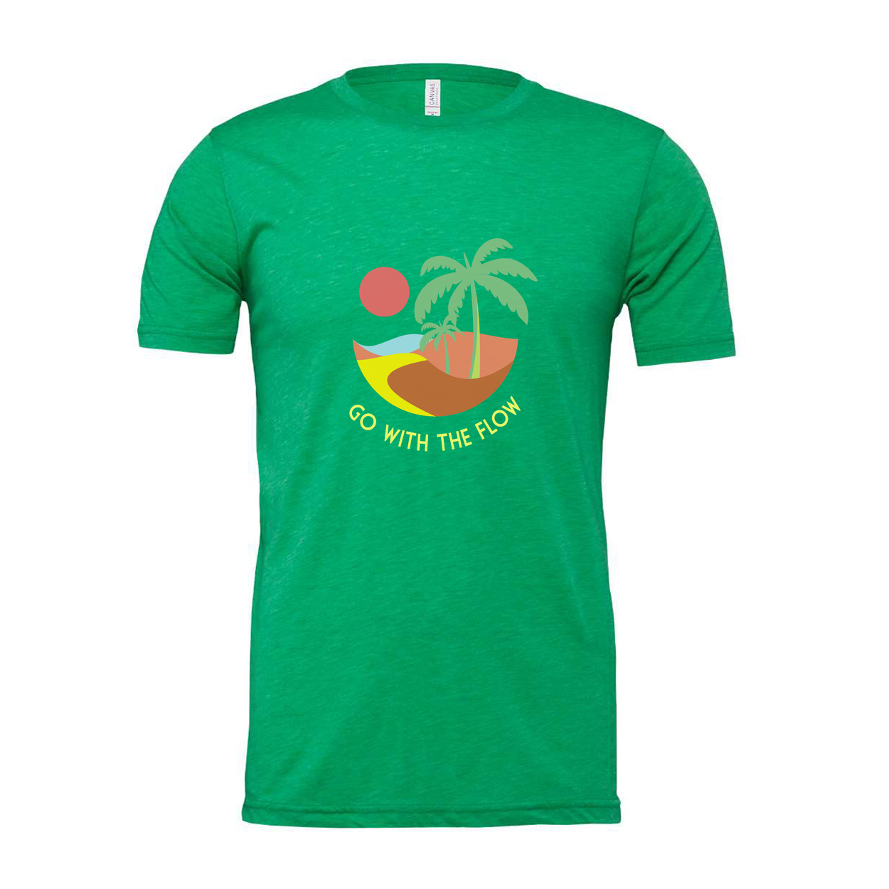 Go With The Flow Island Scene Graphic Tee For Unisex Surf And Beachwear Apparel Collection