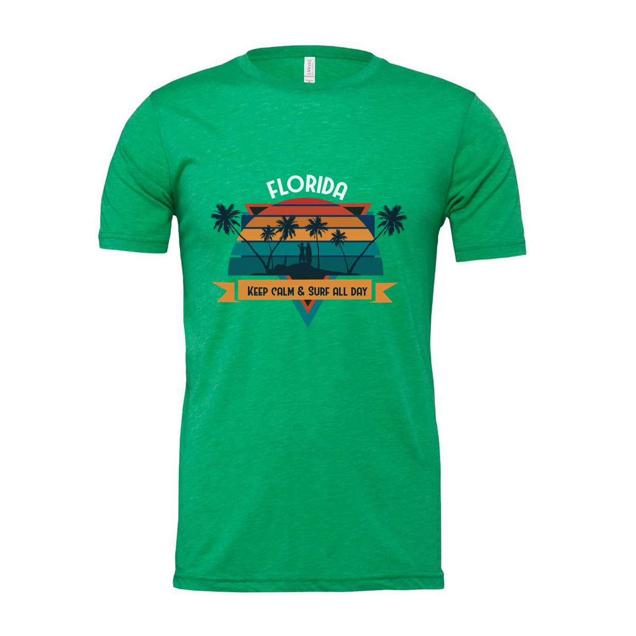 Florida Sunset Surf Graphic Tee Featuring Palm Trees And Keep Calm And Surf All Day Unisex