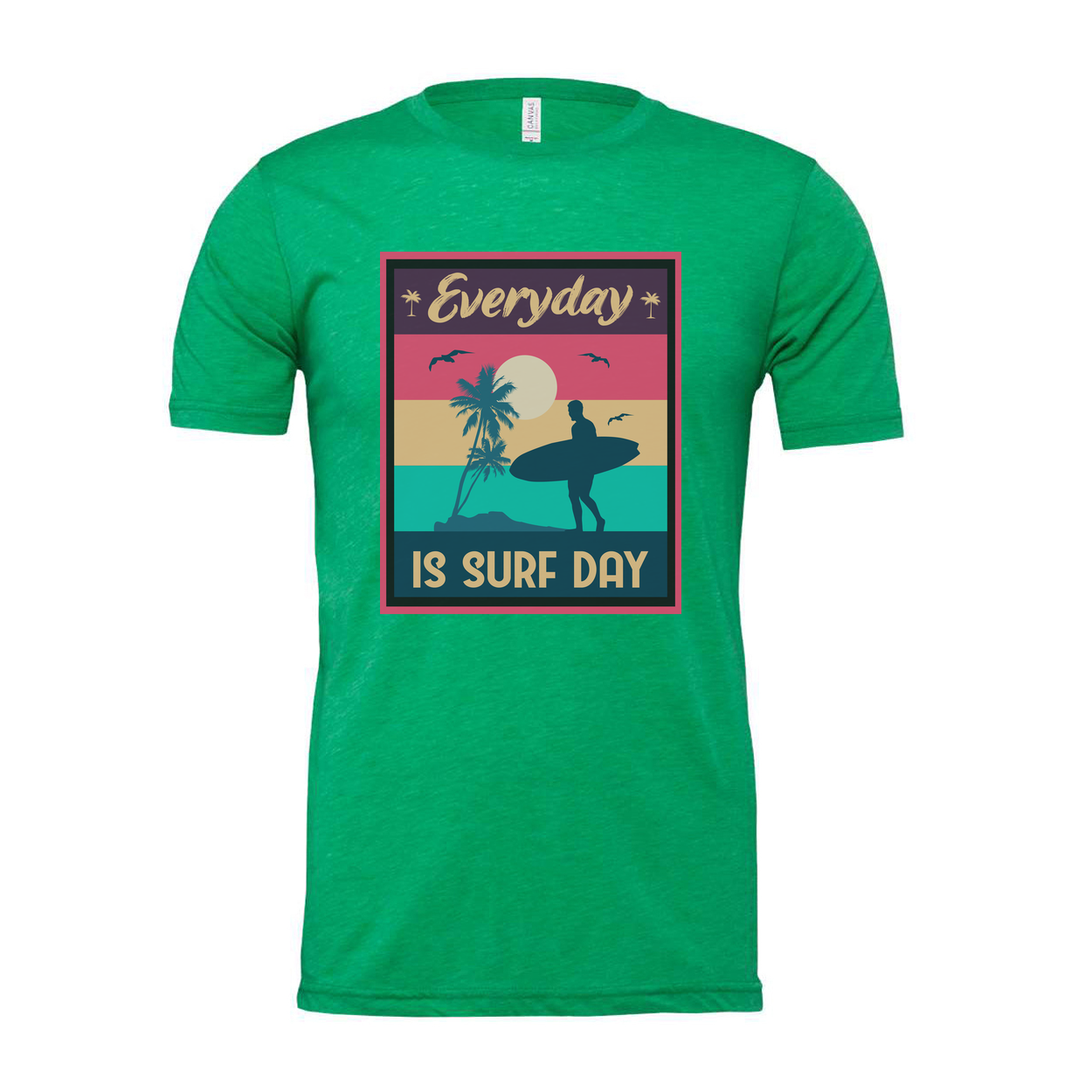 Everyday Is Surf Day Unisex Graphic Tee With Retro Sunset Beach Surfer Silhouette