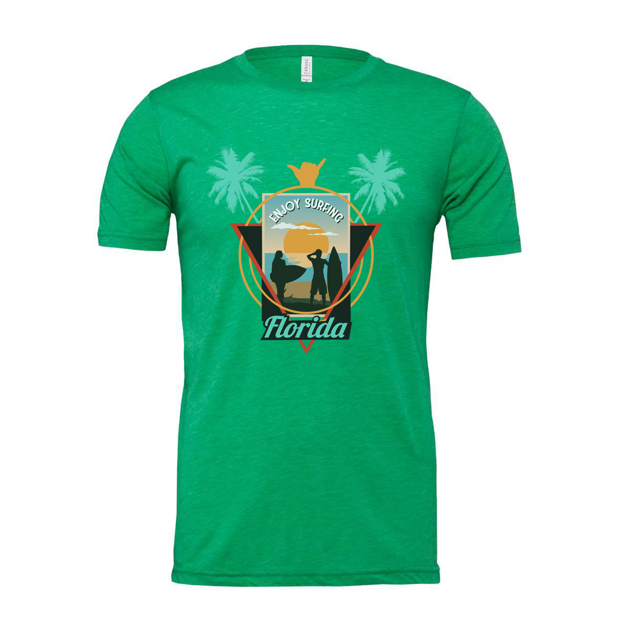 Florida Surfing Palm Tree Sunset Graphic Tee For Men And Women Unisex Beach Surf Shirt