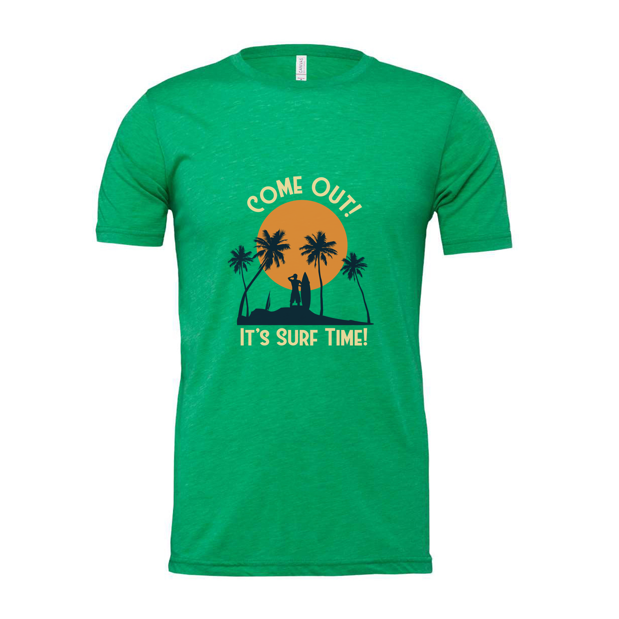 Unisex Surfing T Shirt With Sunset Palm Tree Silhouette And Come Out Its Surf Time
