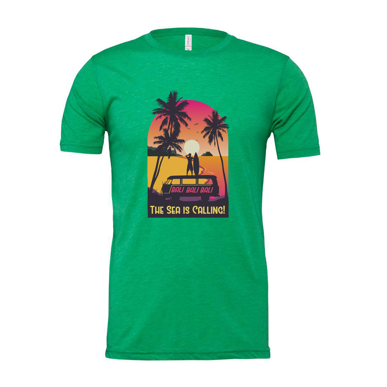 Sunset Surfing Graphic Tee With Palm Trees And The Sea Is Calling For Summer Vacation