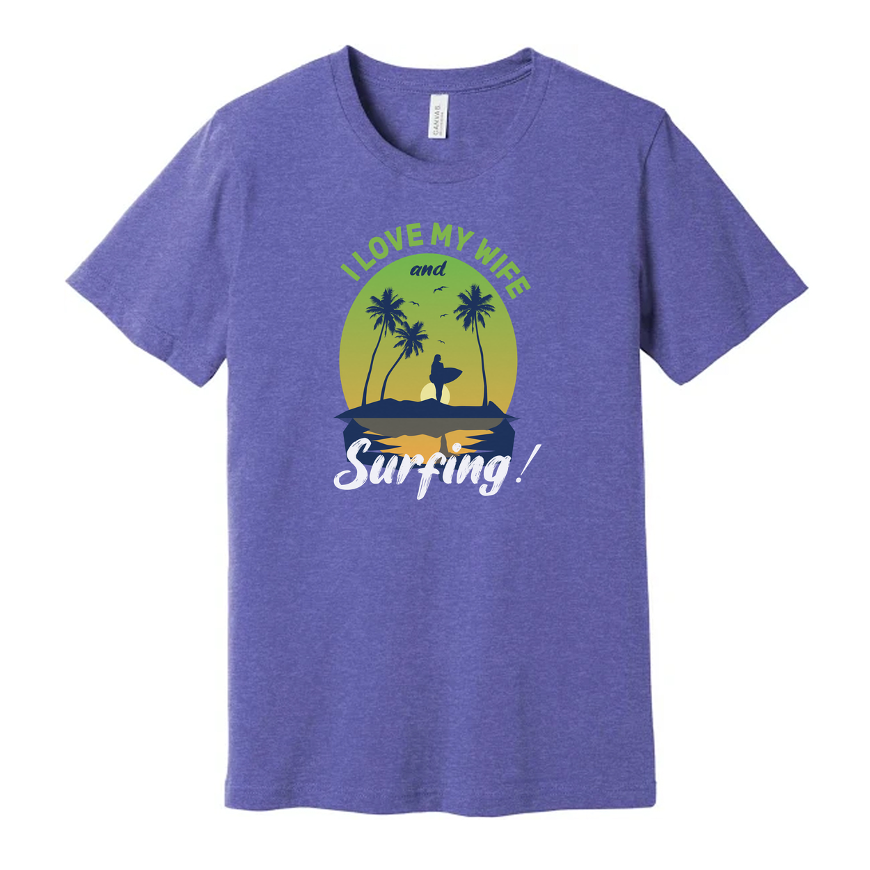 Unisex Surfing T-Shirt With Sunset Palm Trees And Surfer Silhouette Graphic Beach Scene Print