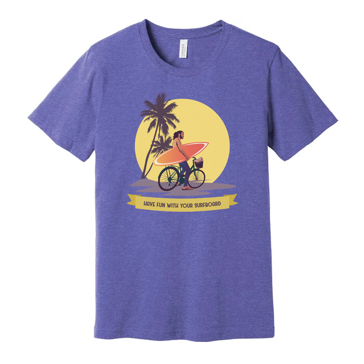Unisex Surfing Graphic T Shirt With Palm Trees Sunset And Surfboard Illustration