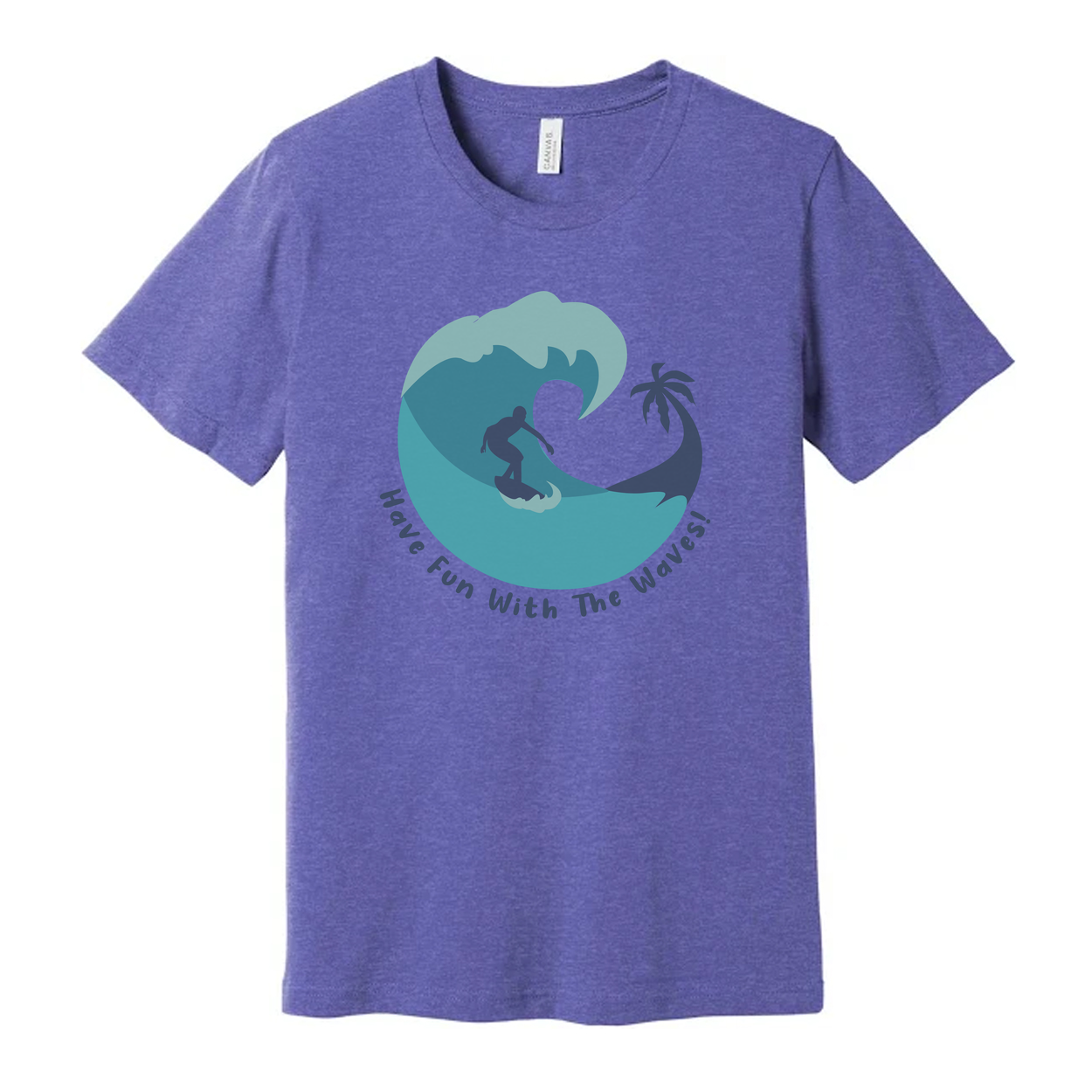 Unisex Surfing T Shirt With Wave Graphic And Palm Tree Silhouette Have Fun With The Waves