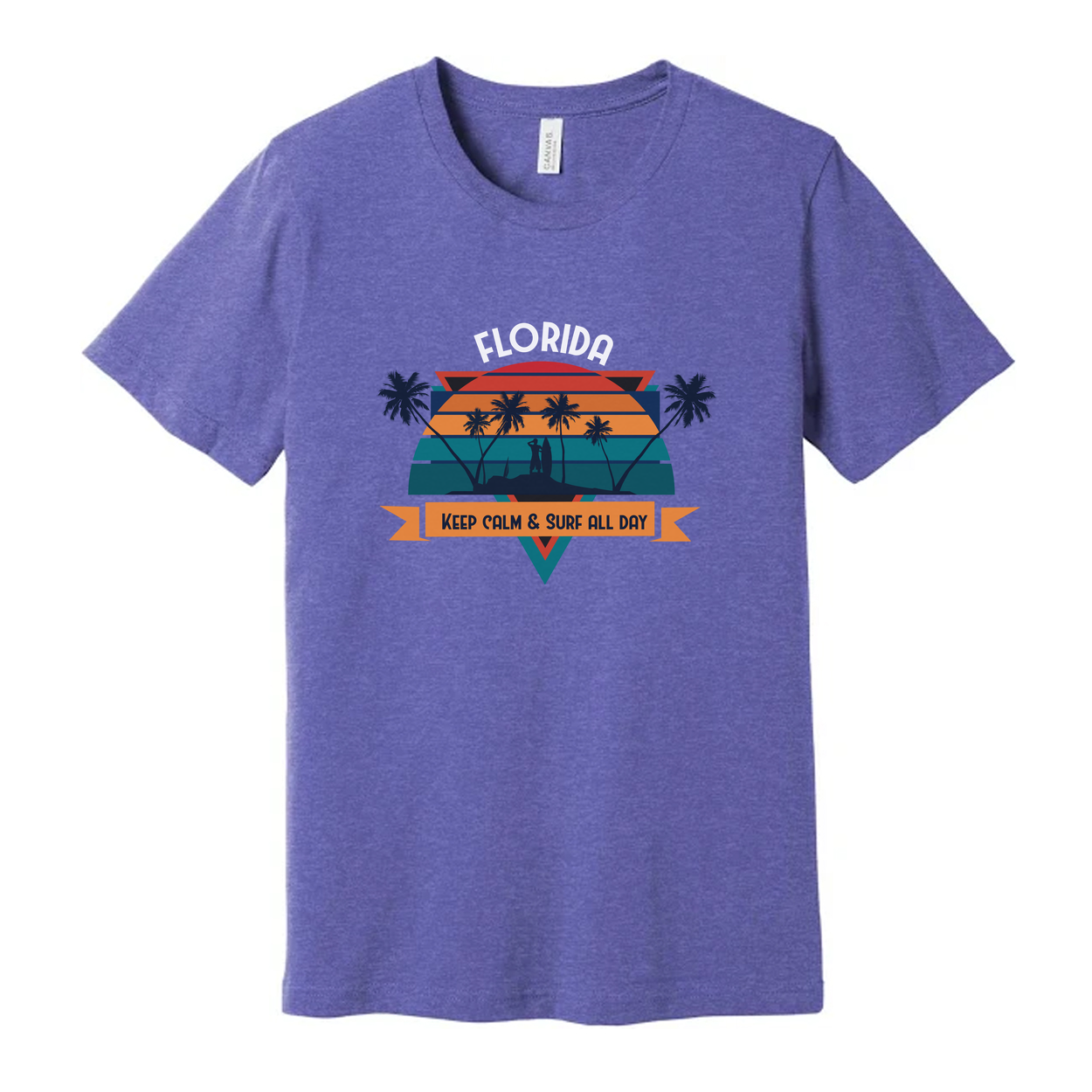 Florida Sunset Surf Graphic Tee Featuring Palm Trees And Keep Calm And Surf All Day Unisex