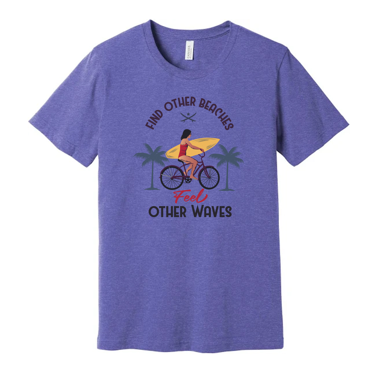 Unisex Surfing Graphic Tee With Surfboard Ride And Palm Trees On Beach Scene For Summer Vibes