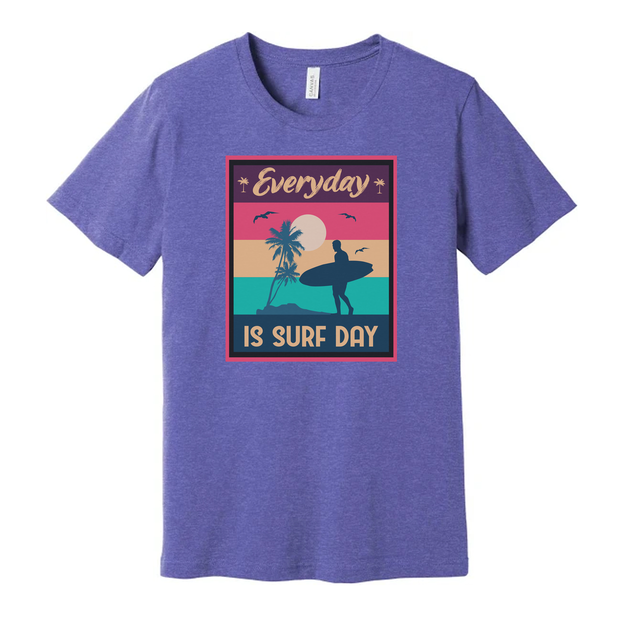 Everyday Is Surf Day Unisex Graphic Tee With Retro Sunset Beach Surfer Silhouette