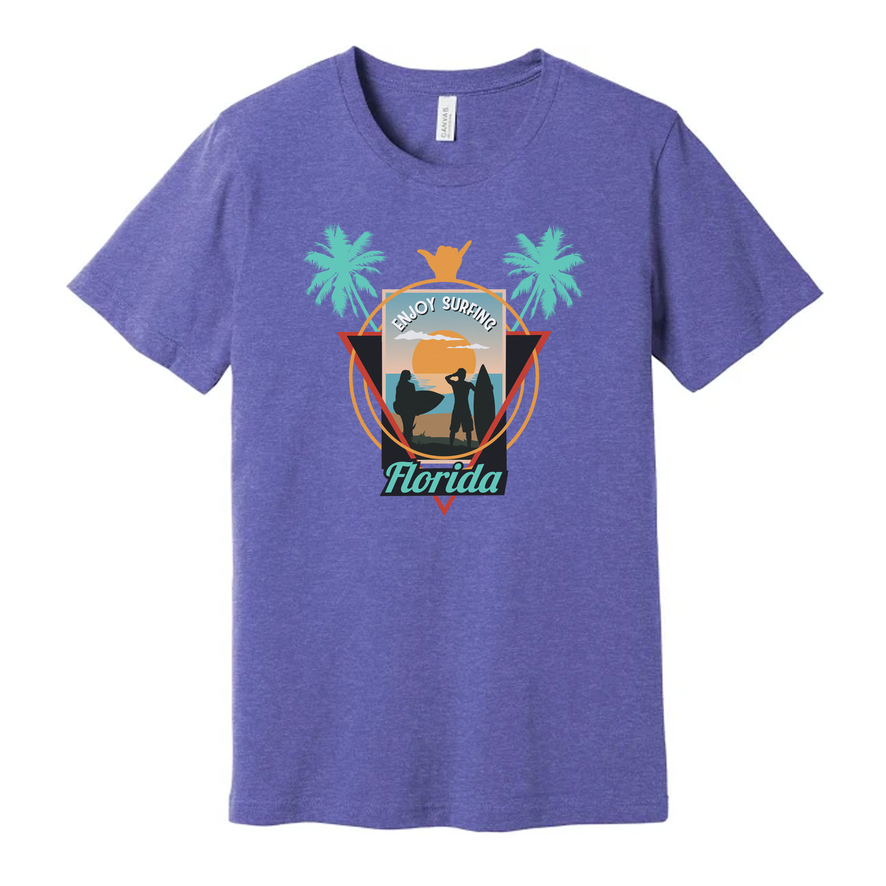 Florida Surfing Palm Tree Sunset Graphic Tee For Men And Women Unisex Beach Surf Shirt