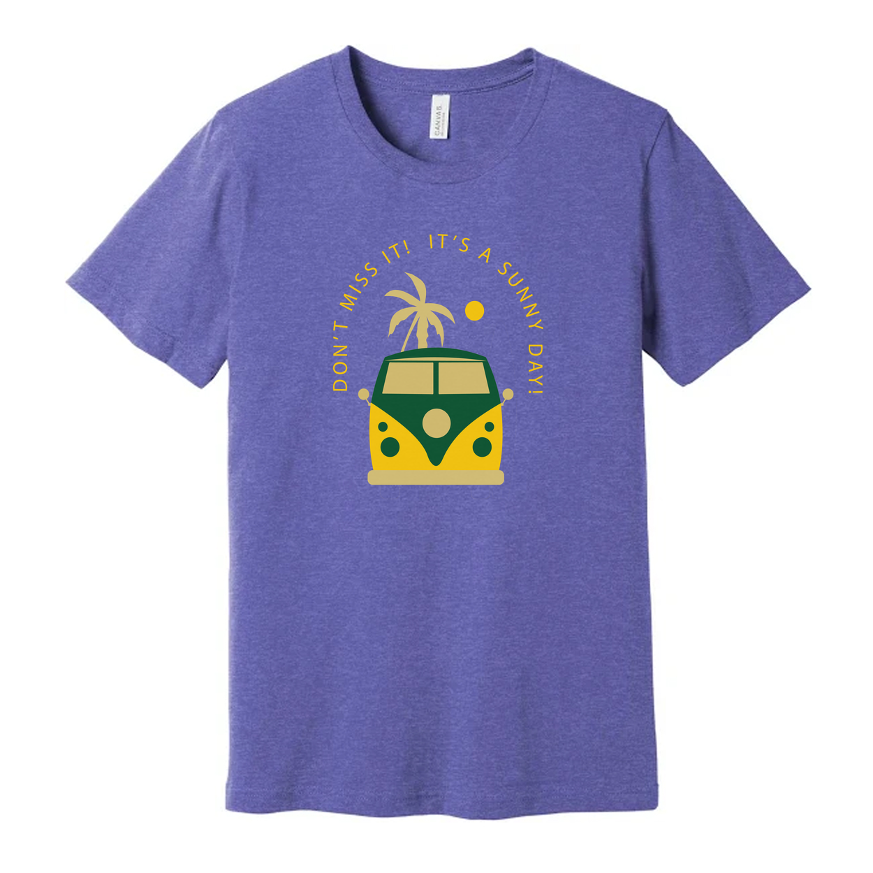 Unisex Surf Van Graphic T Shirt With Palm Trees Sunrise And Retro Beach Scene Design