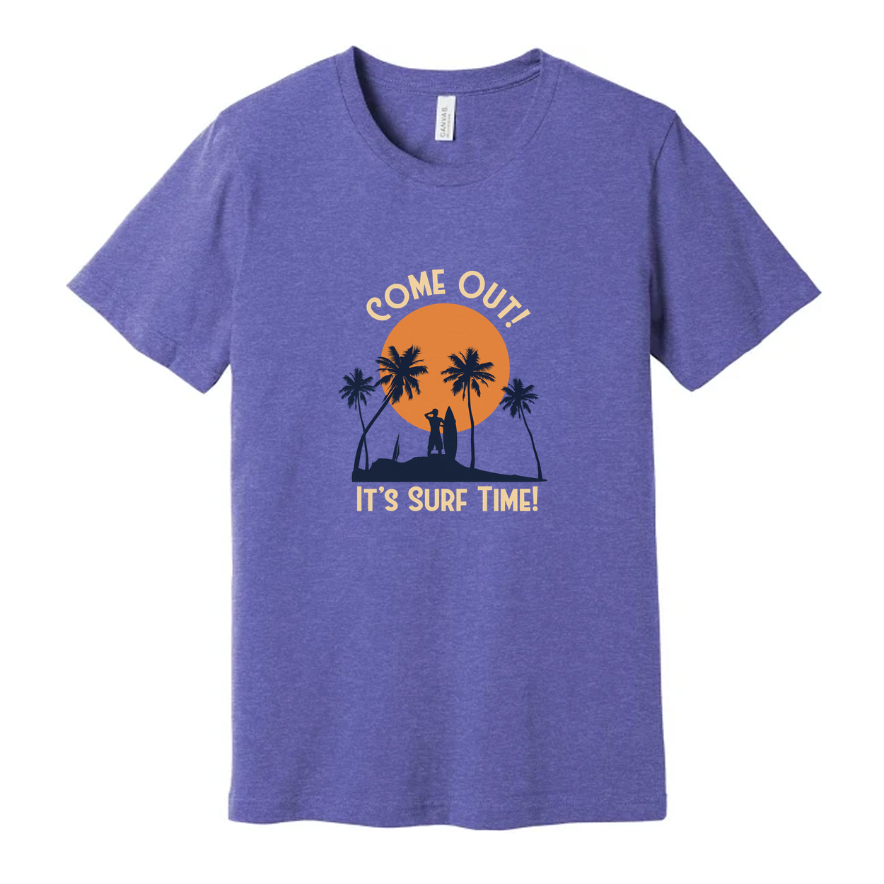 Unisex Surfing T Shirt With Sunset Palm Tree Silhouette And Come Out Its Surf Time
