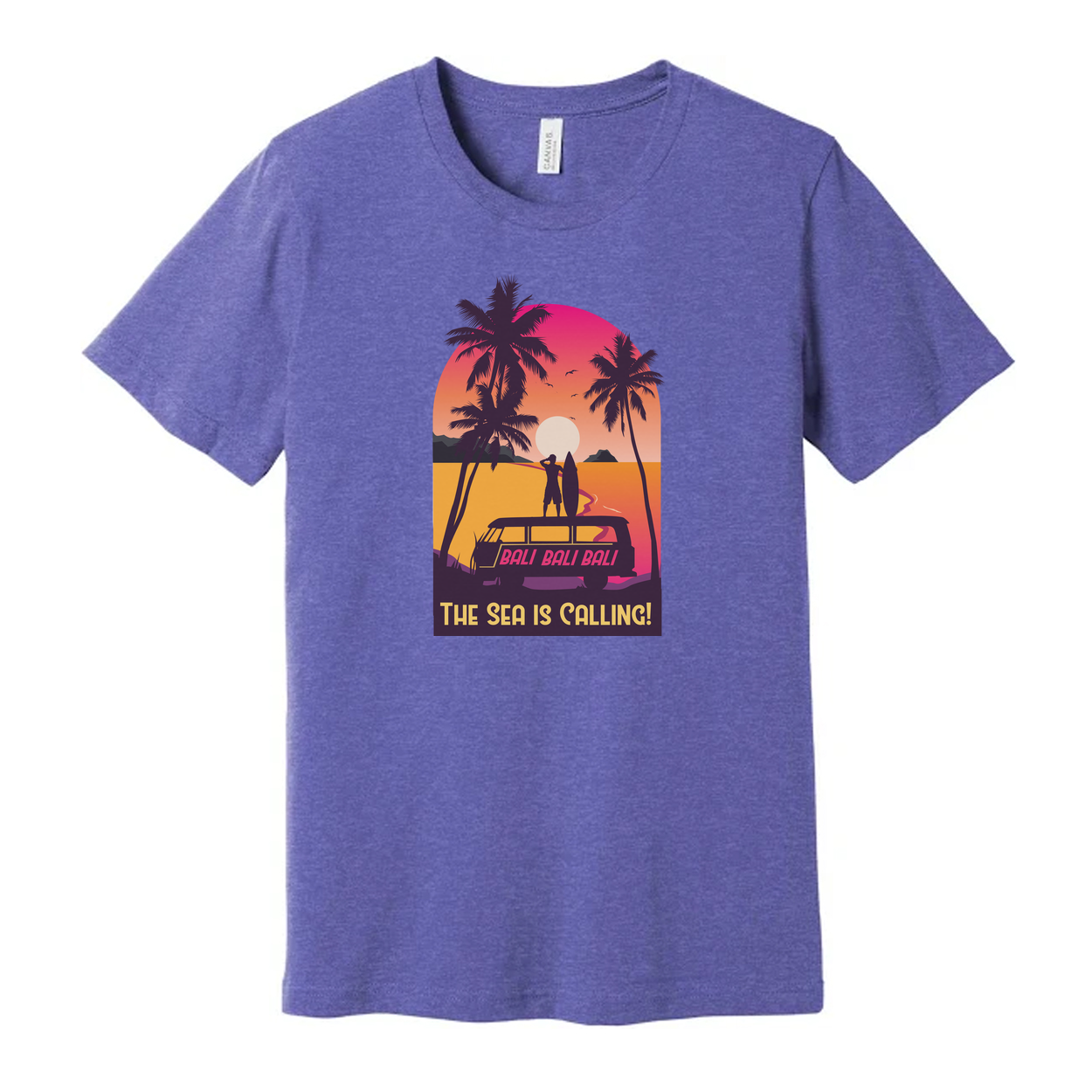 Sunset Surfing Graphic Tee With Palm Trees And The Sea Is Calling For Summer Vacation