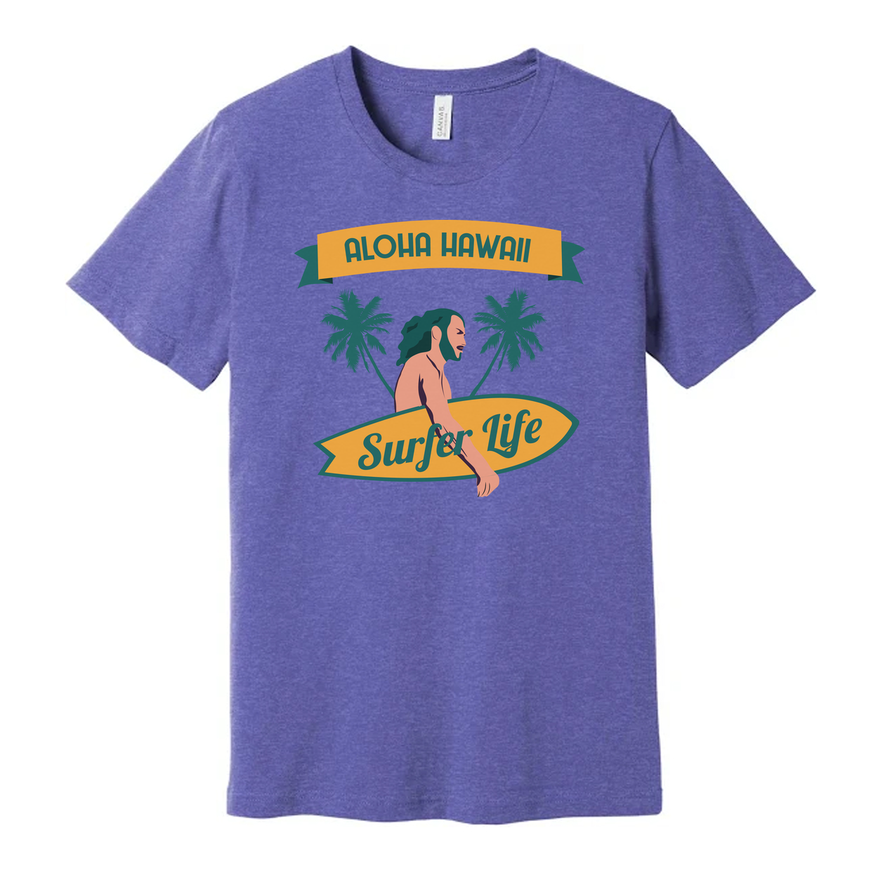 Aloha Hawaii Surfing Graphic Tee With Palm Trees And Surfer Life Banner Design For Beach Lovers