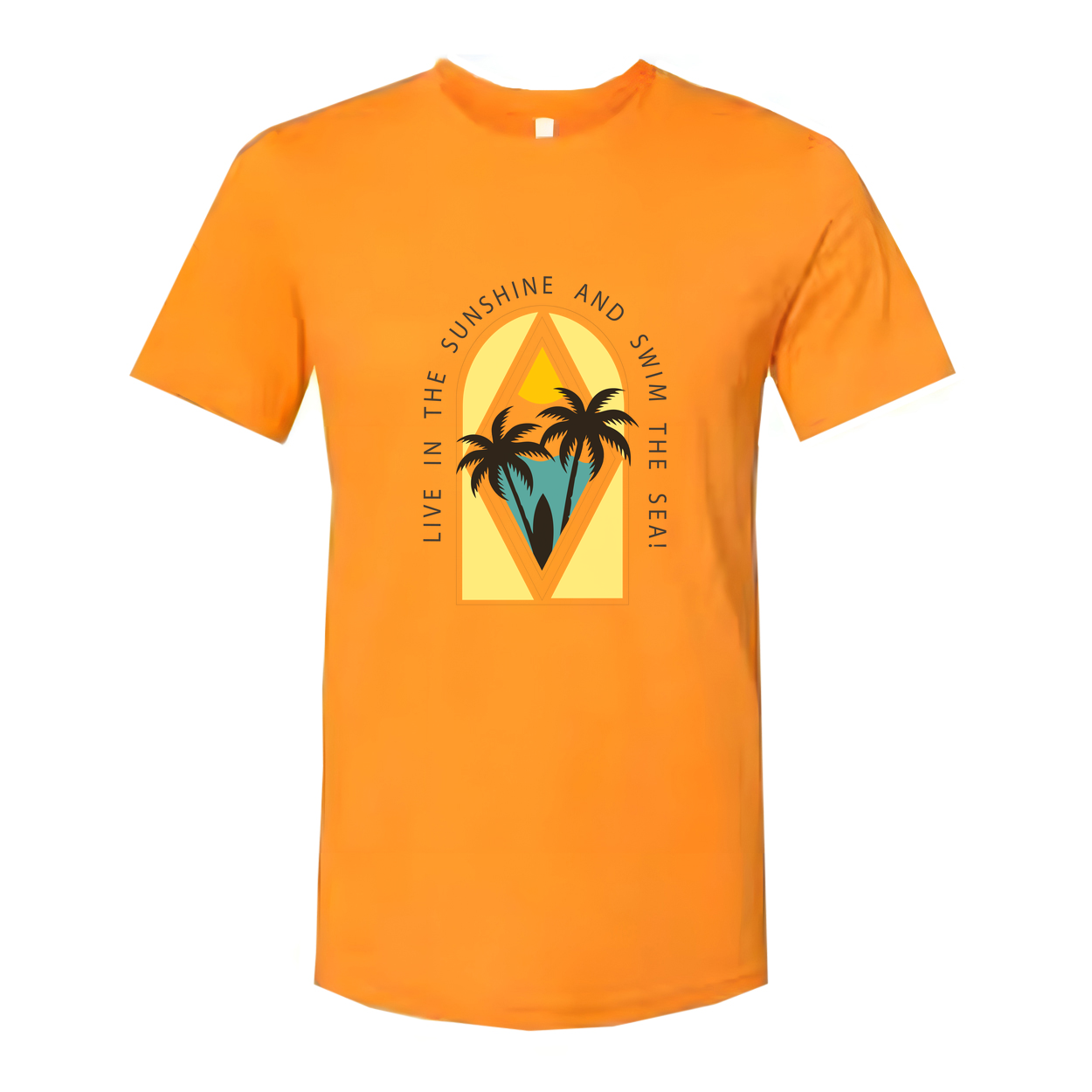 Surfing Graphic T Shirt For Men And Women With Palm Trees And Sunny Sea Scene Artwork
