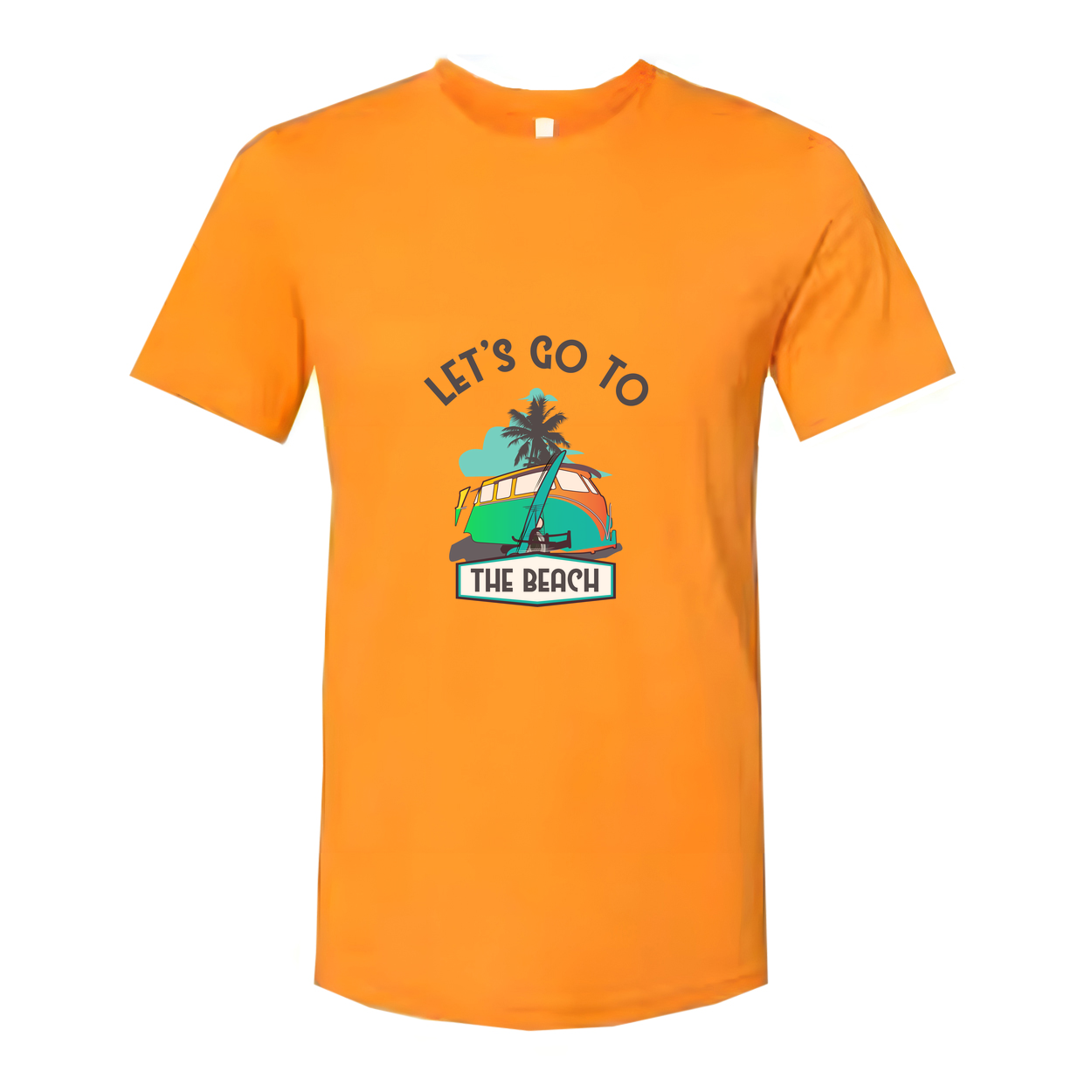 Let's Go To The Beach Surfing Graphic Tee With Palm Tree Sunset And Surfboard Artwork For Unisex