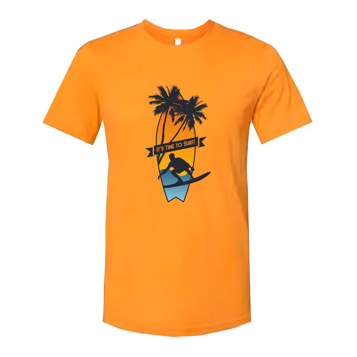 Unisex Surfing Graphic T Shirt With Palm Trees Sunset Surfboard Silhouette And Banner