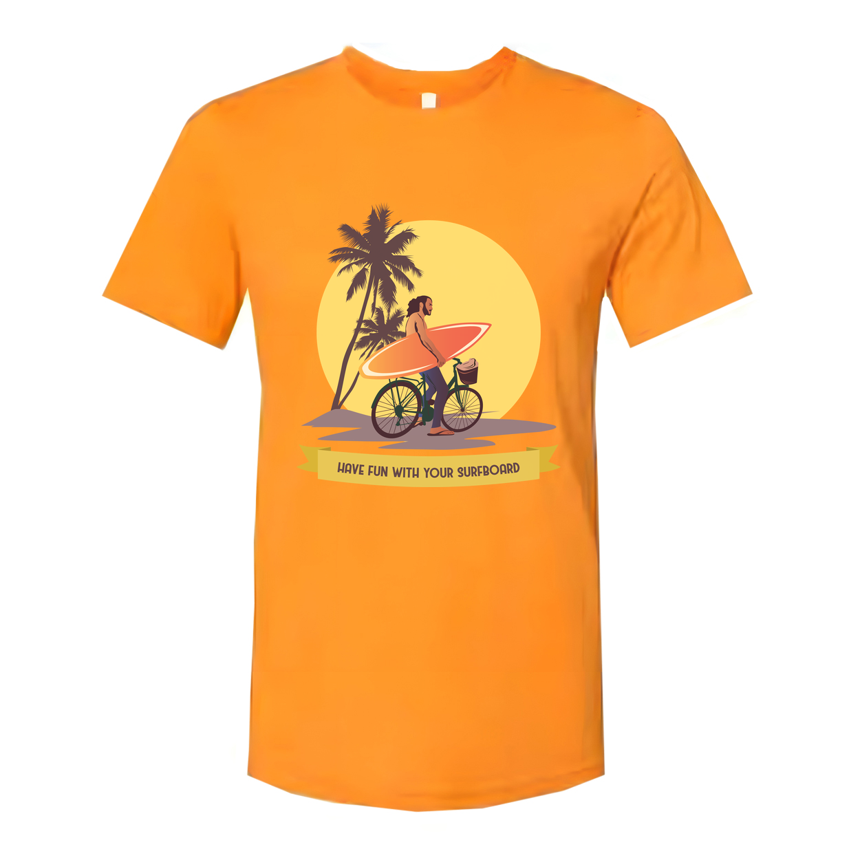 Unisex Surfing Graphic T Shirt With Palm Trees Sunset And Surfboard Illustration