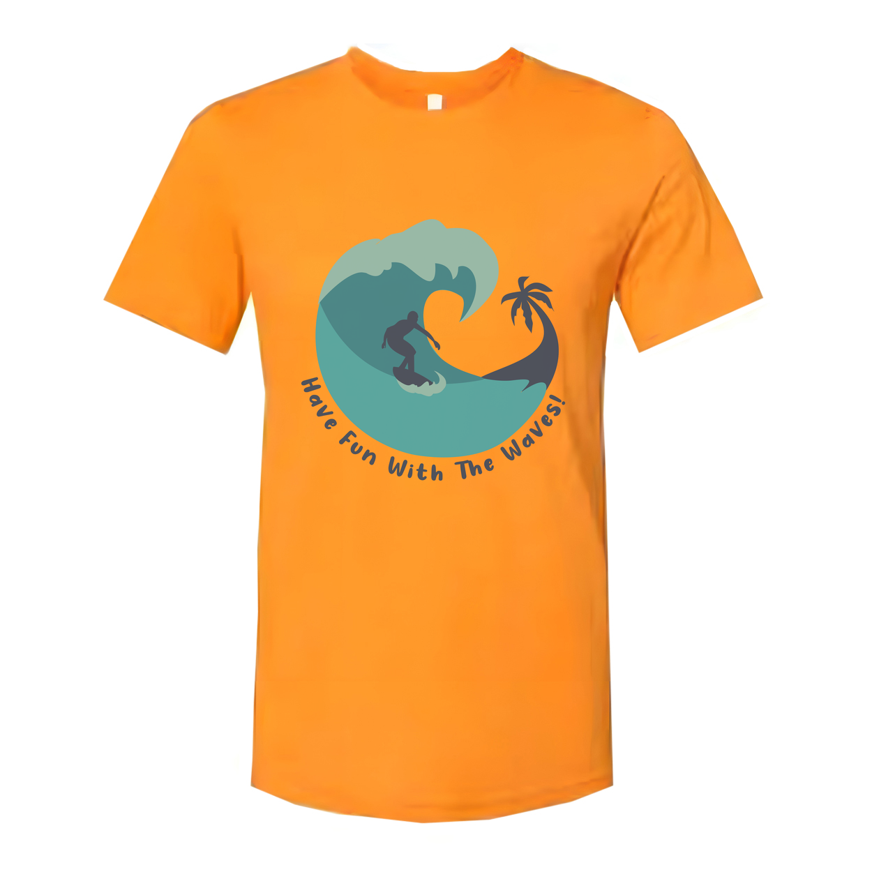 Unisex Surfing T Shirt With Wave Graphic And Palm Tree Silhouette Have Fun With The Waves