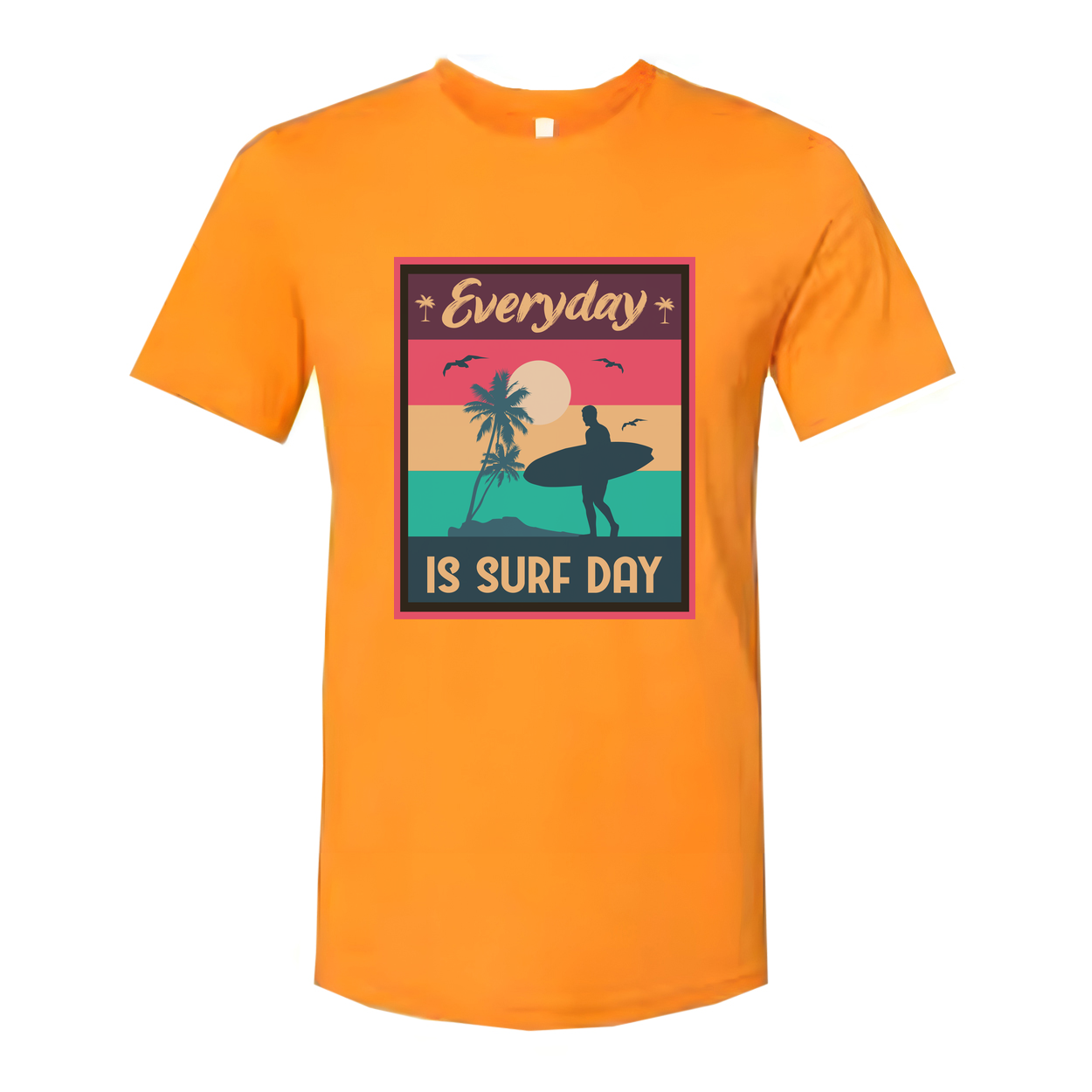 Everyday Is Surf Day Unisex Graphic Tee With Retro Sunset Beach Surfer Silhouette