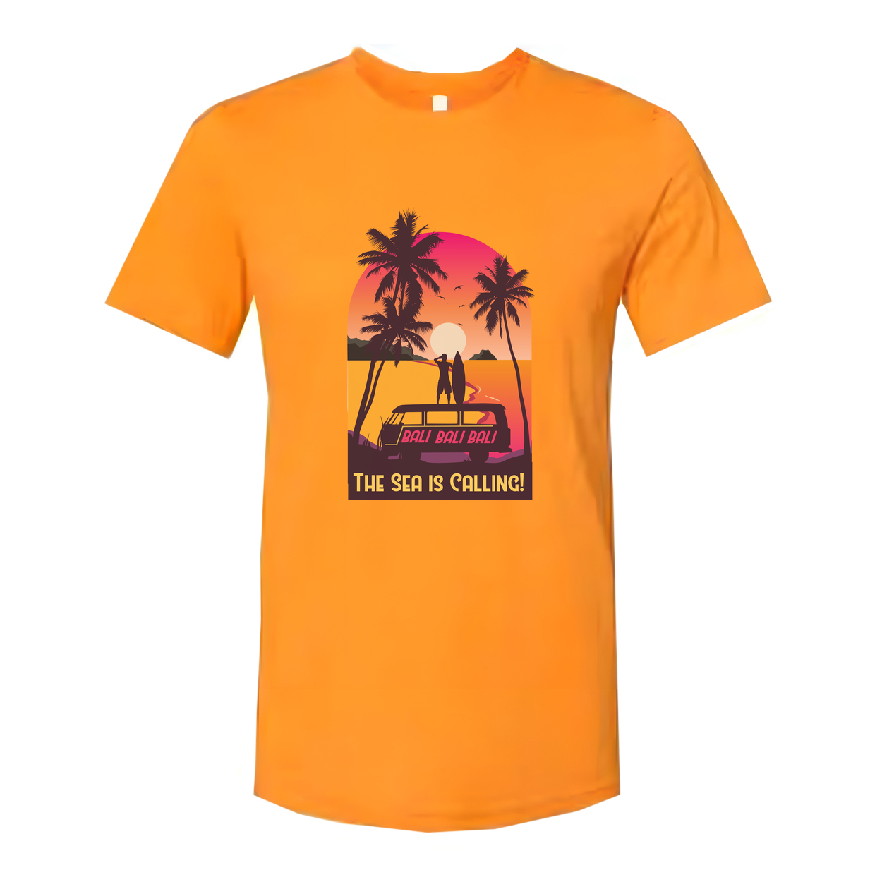 Sunset Surfing Graphic Tee With Palm Trees And The Sea Is Calling For Summer Vacation