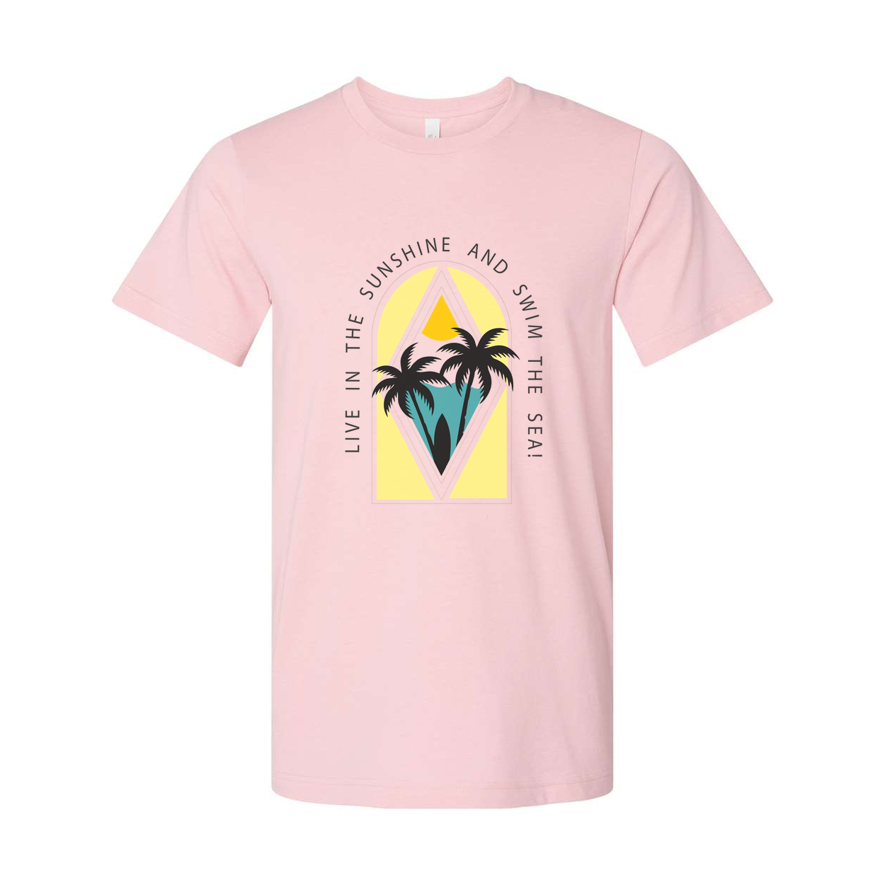 Surfing Graphic T Shirt For Men And Women With Palm Trees And Sunny Sea Scene Artwork