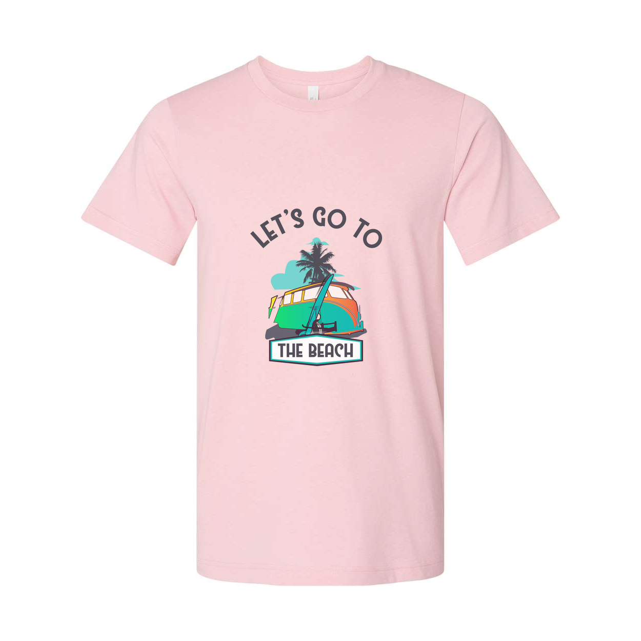 Let's Go To The Beach Surfing Graphic Tee With Palm Tree Sunset And Surfboard Artwork For Unisex