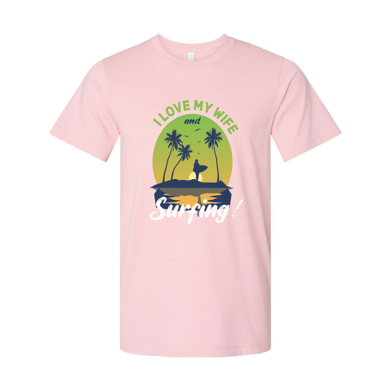 Unisex Surfing T-Shirt With Sunset Palm Trees And Surfer Silhouette Graphic Beach Scene Print