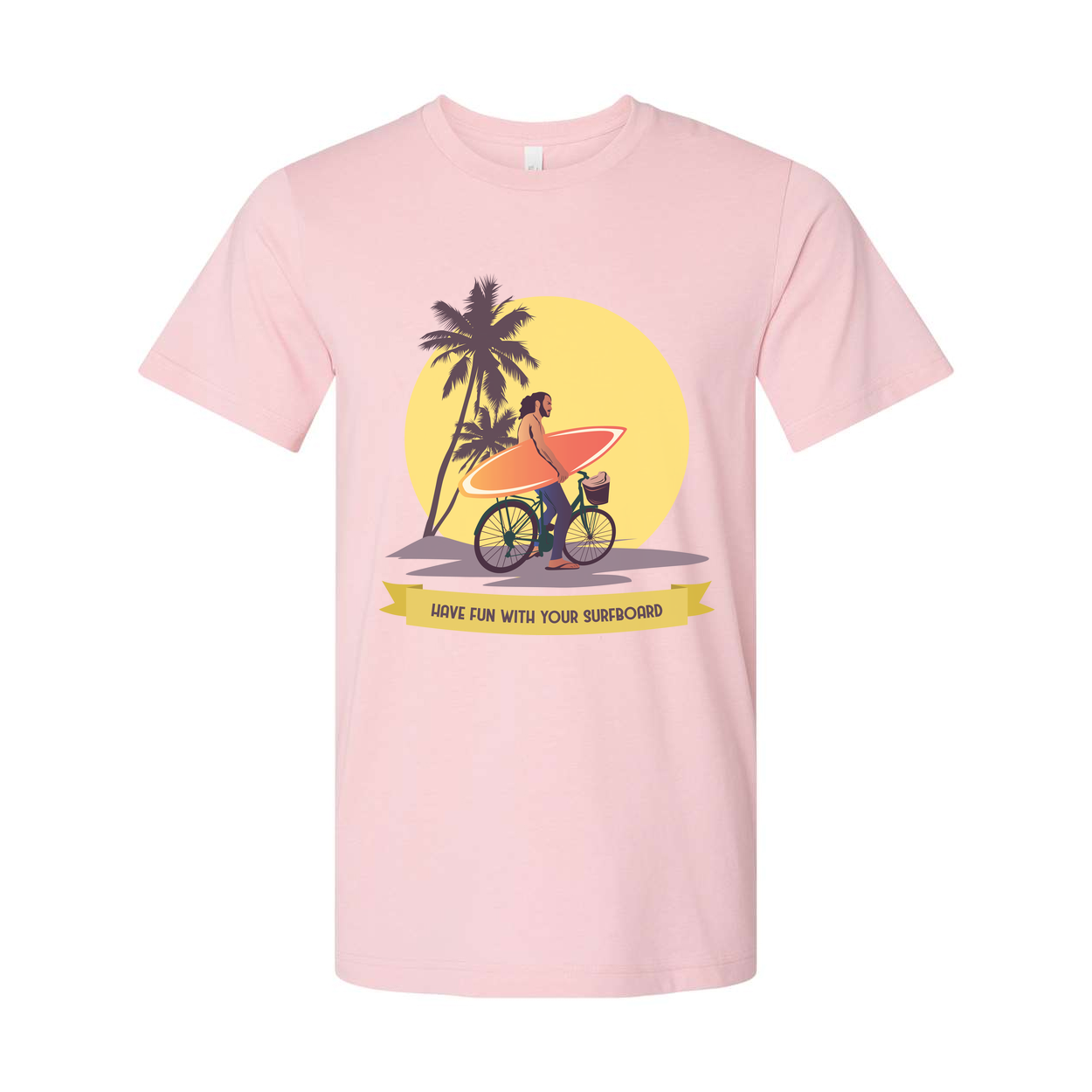Unisex Surfing Graphic T Shirt With Palm Trees Sunset And Surfboard Illustration