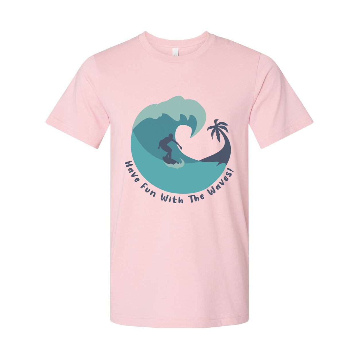 Unisex Surfing T Shirt With Wave Graphic And Palm Tree Silhouette Have Fun With The Waves