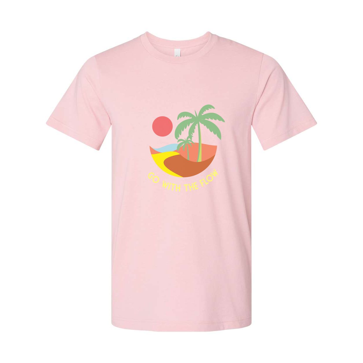 Go With The Flow Island Scene Graphic Tee For Unisex Surf And Beachwear Apparel Collection