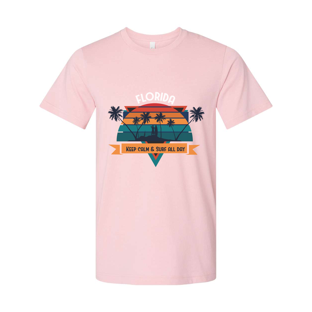 Florida Sunset Surf Graphic Tee Featuring Palm Trees And Keep Calm And Surf All Day Unisex
