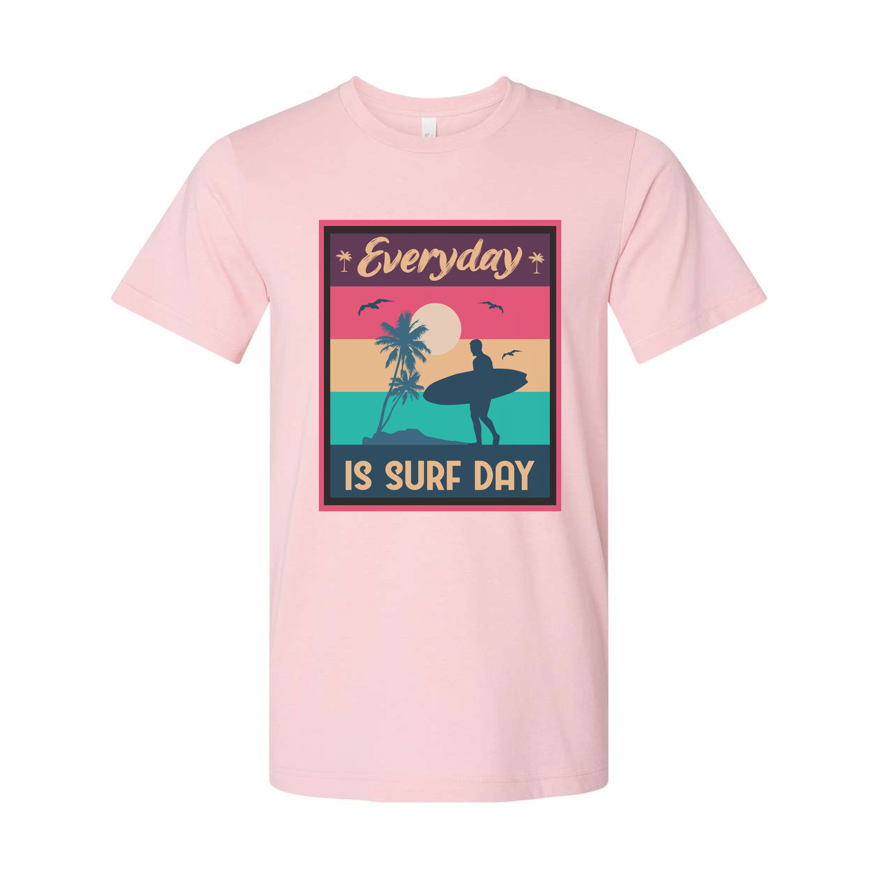 Everyday Is Surf Day Unisex Graphic Tee With Retro Sunset Beach Surfer Silhouette