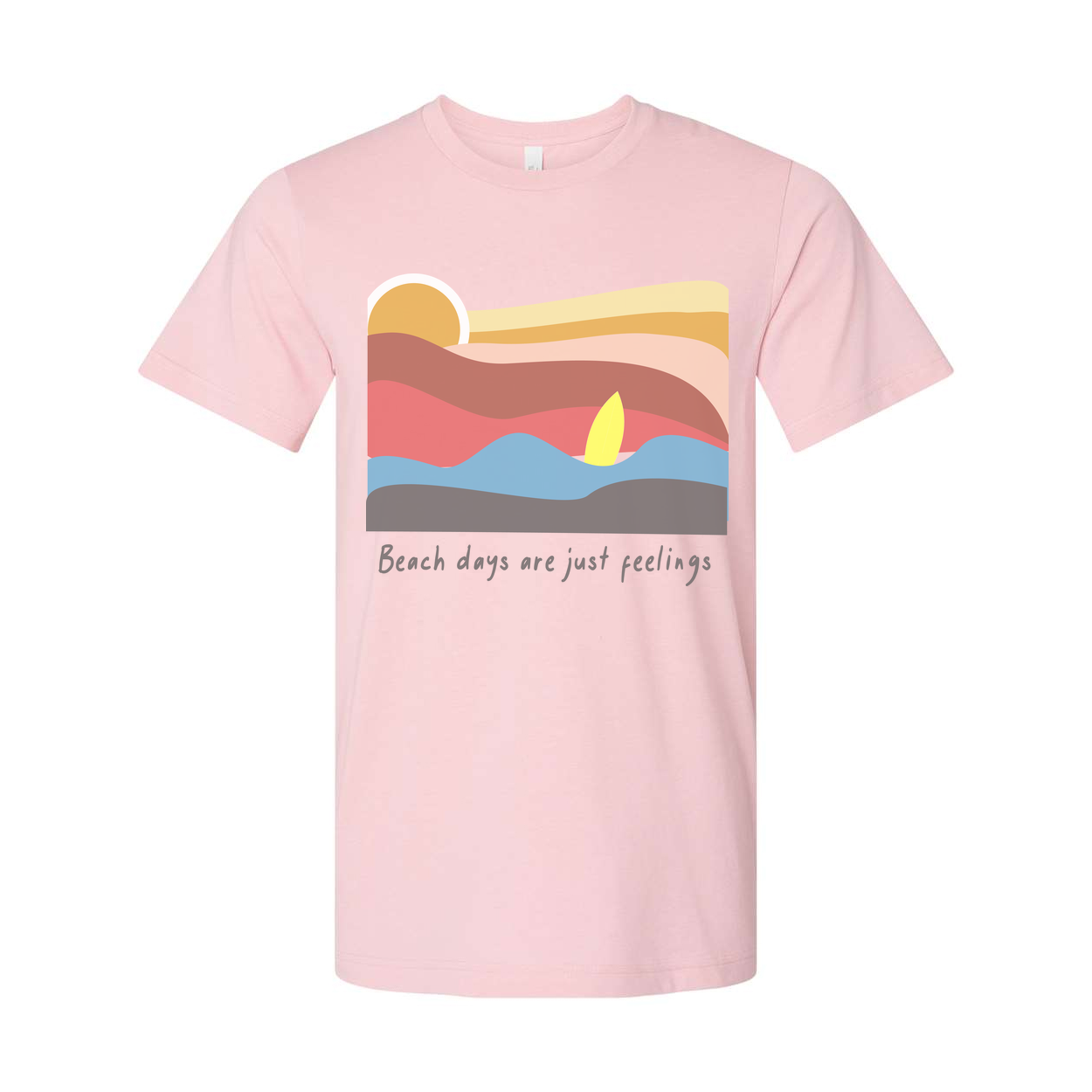 Surfing Themed Unisex Graphic Tee With Pastel Sunset Waves Artwork And Beach Vibes