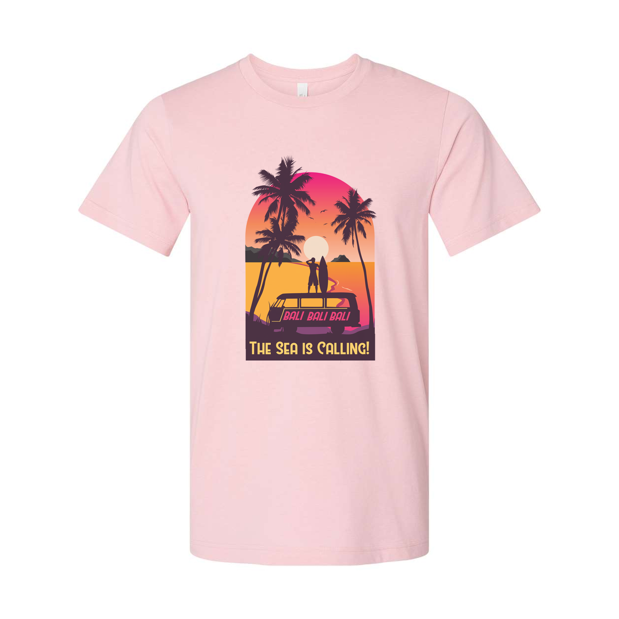 Sunset Surfing Graphic Tee With Palm Trees And The Sea Is Calling For Summer Vacation