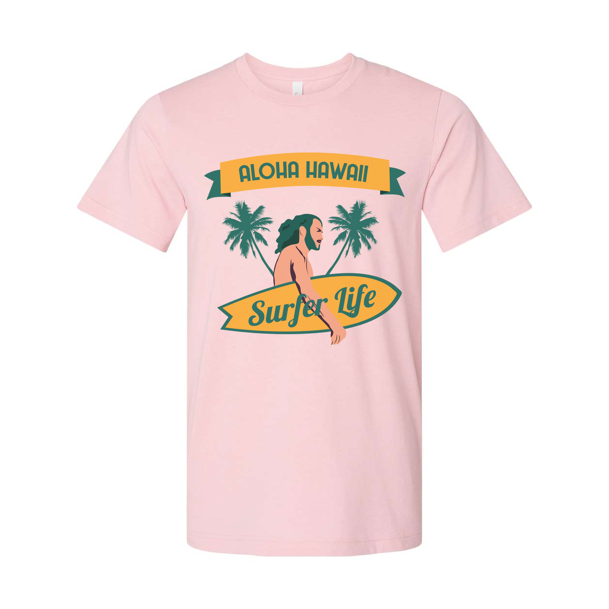 Aloha Hawaii Surfing Graphic Tee With Palm Trees And Surfer Life Banner Design For Beach Lovers